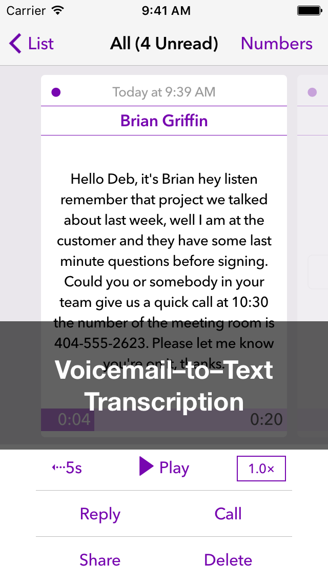 Answer Cloud — Visual Voicemail with Transcription